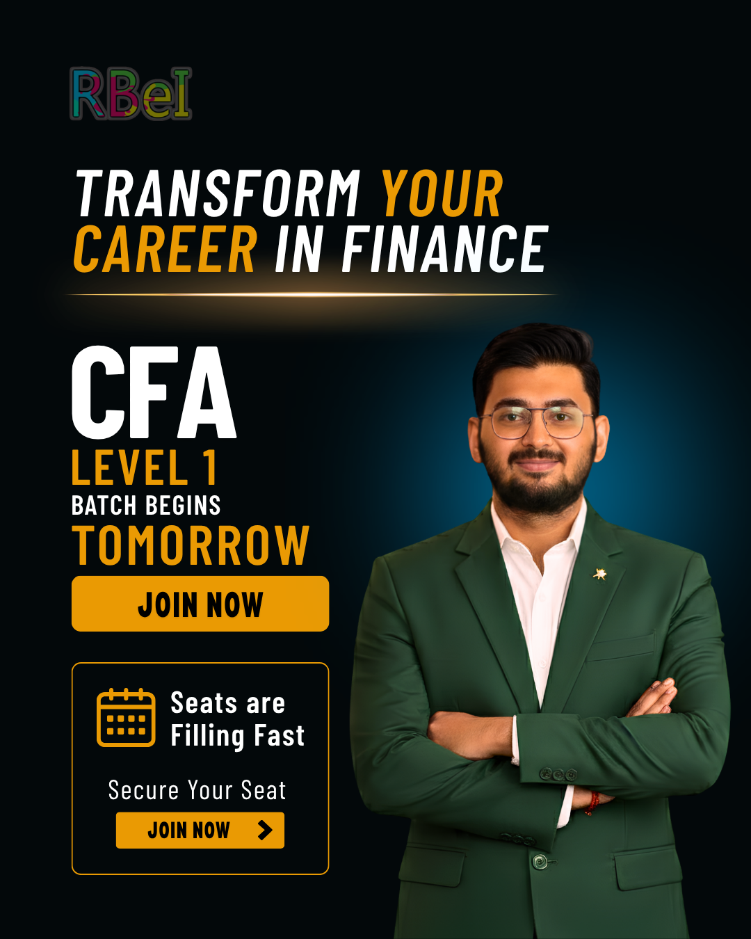 RBei Classes - CFA / FRM / SCR Coaching Facebook ad: Join our CFA program today!