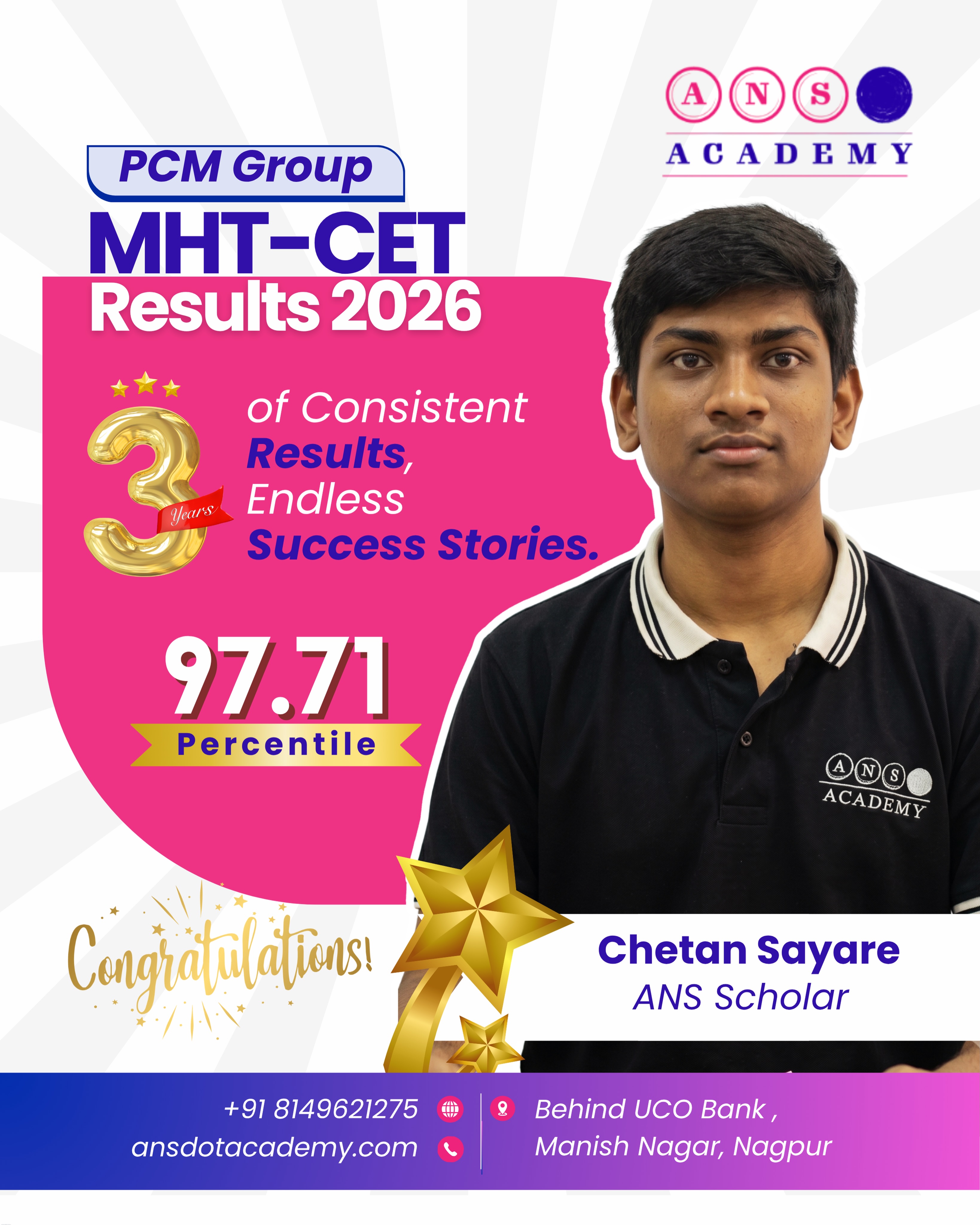 Ans.academy Facebook ad: Congratulations Chetan Sayare for achieving an impressive…