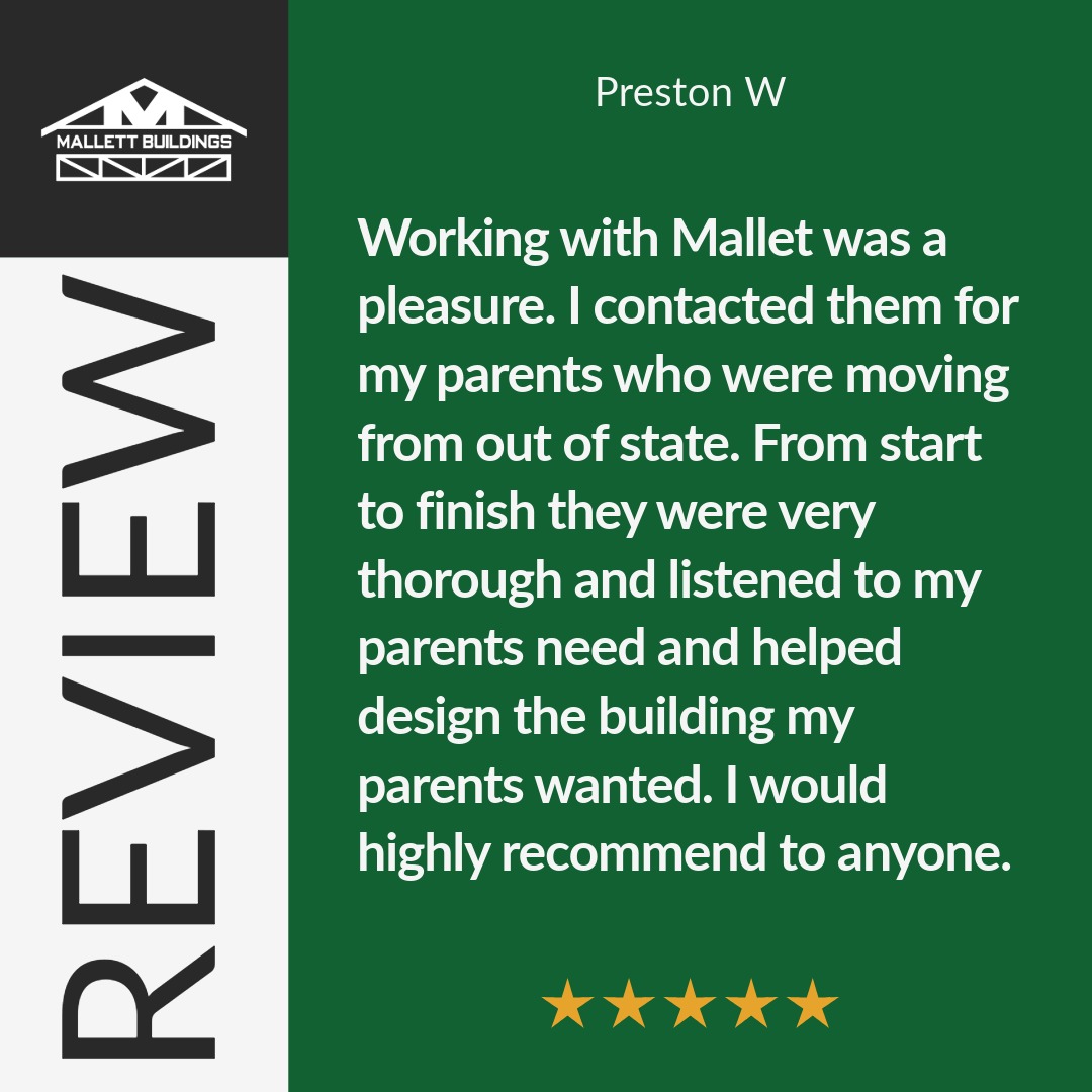 Mallett Buildings Facebook ad: Here are a few real reviews from customers…