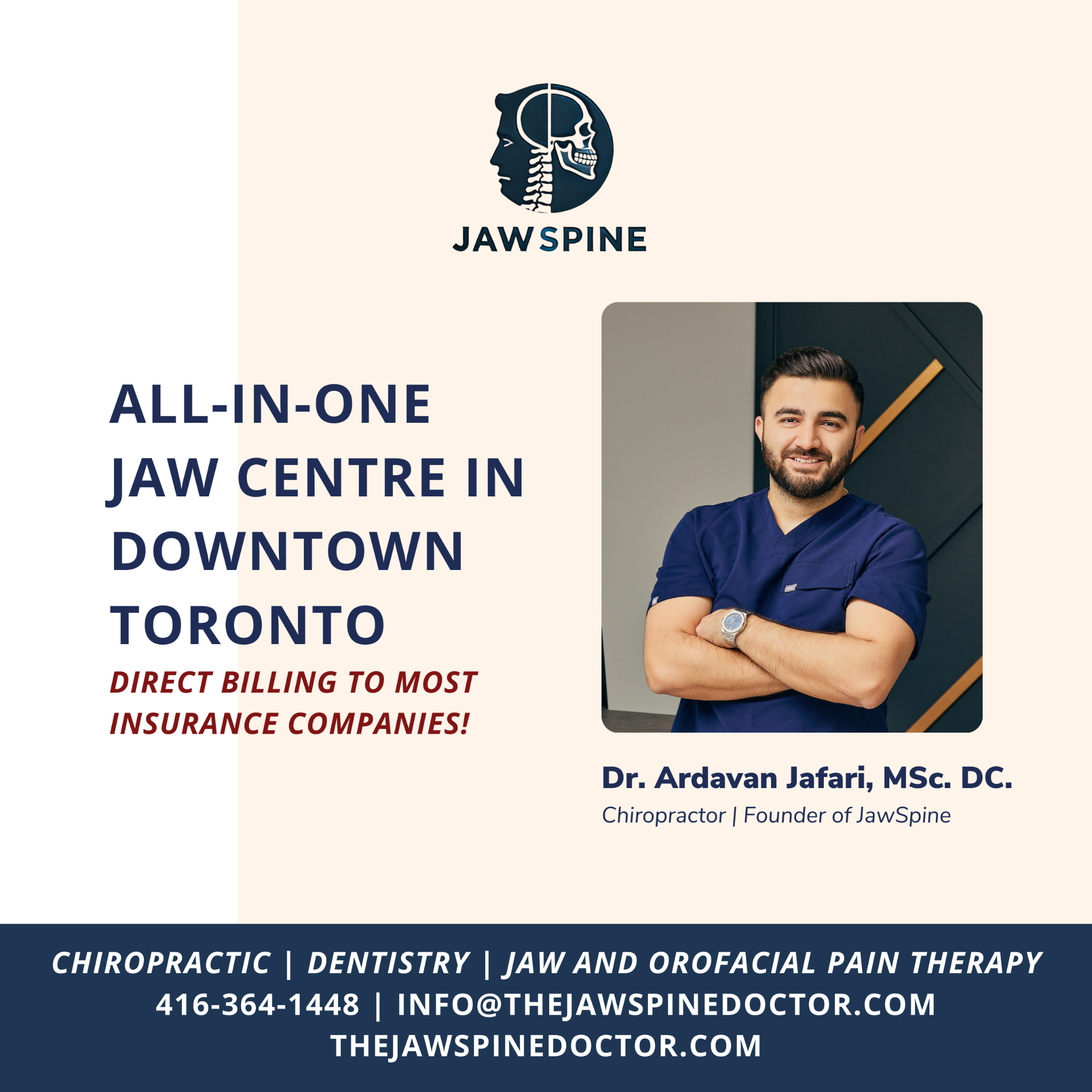 The JawSpine Doctor Facebook ad: Chiropractic Care and Jaw & Orofacial Pain Therapy