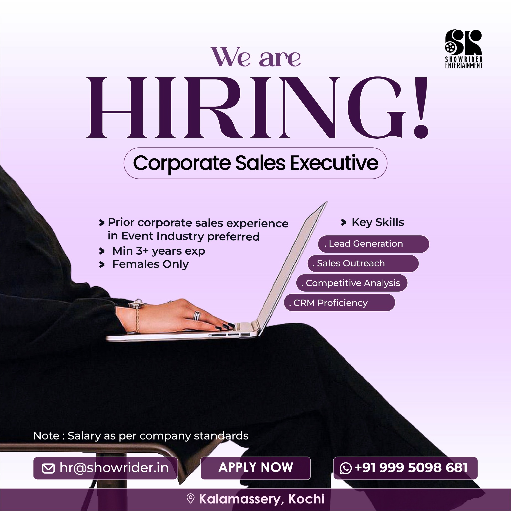 Showrider Entertainment Facebook ad: Hiring Corporate Sales Executive