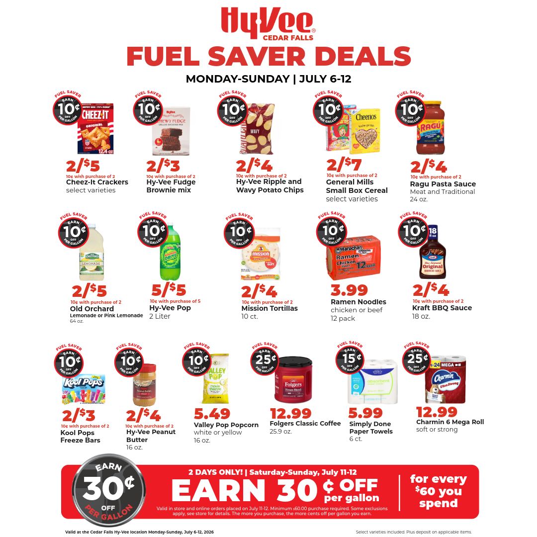 Hy-Vee Facebook ad: Fuel Saver Week is here at your Cedar…