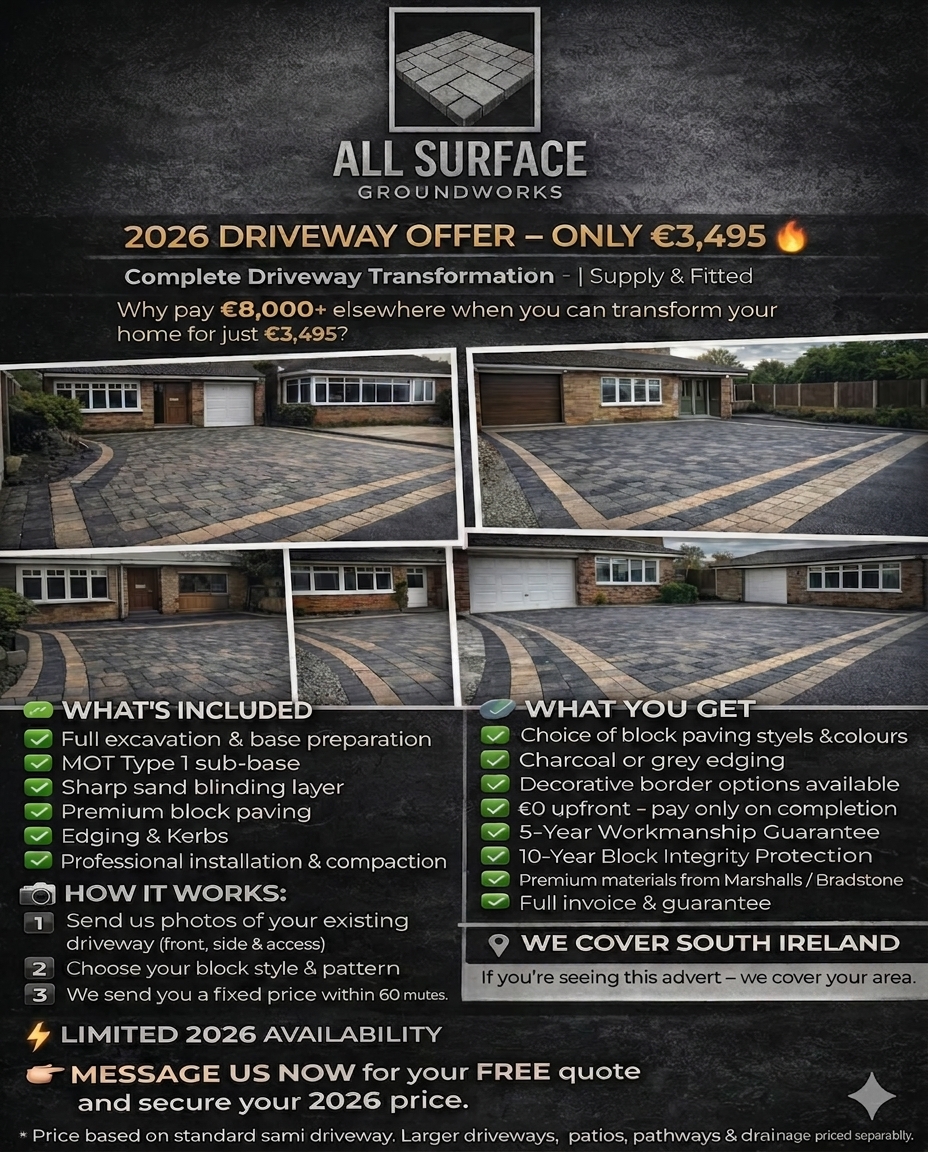 All Surface Groundworks Facebook ad: €3,495 For A New Driveway 25% OFF for New Customers