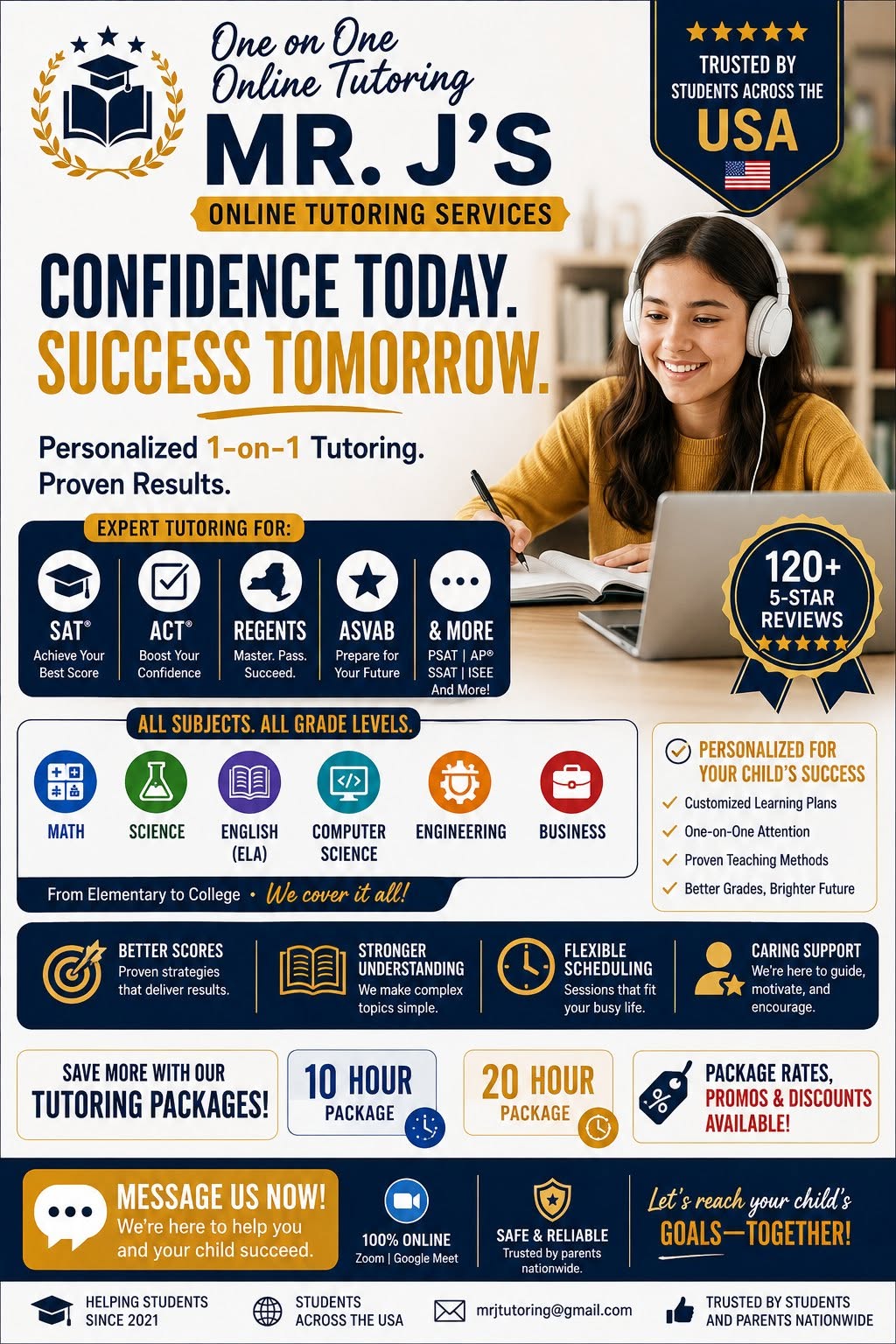 Mr. J’s Online Tutoring Services Facebook ad: ONLINE 1-ON-1 TUTORING | GRADES 1-12 & COLLEGE…