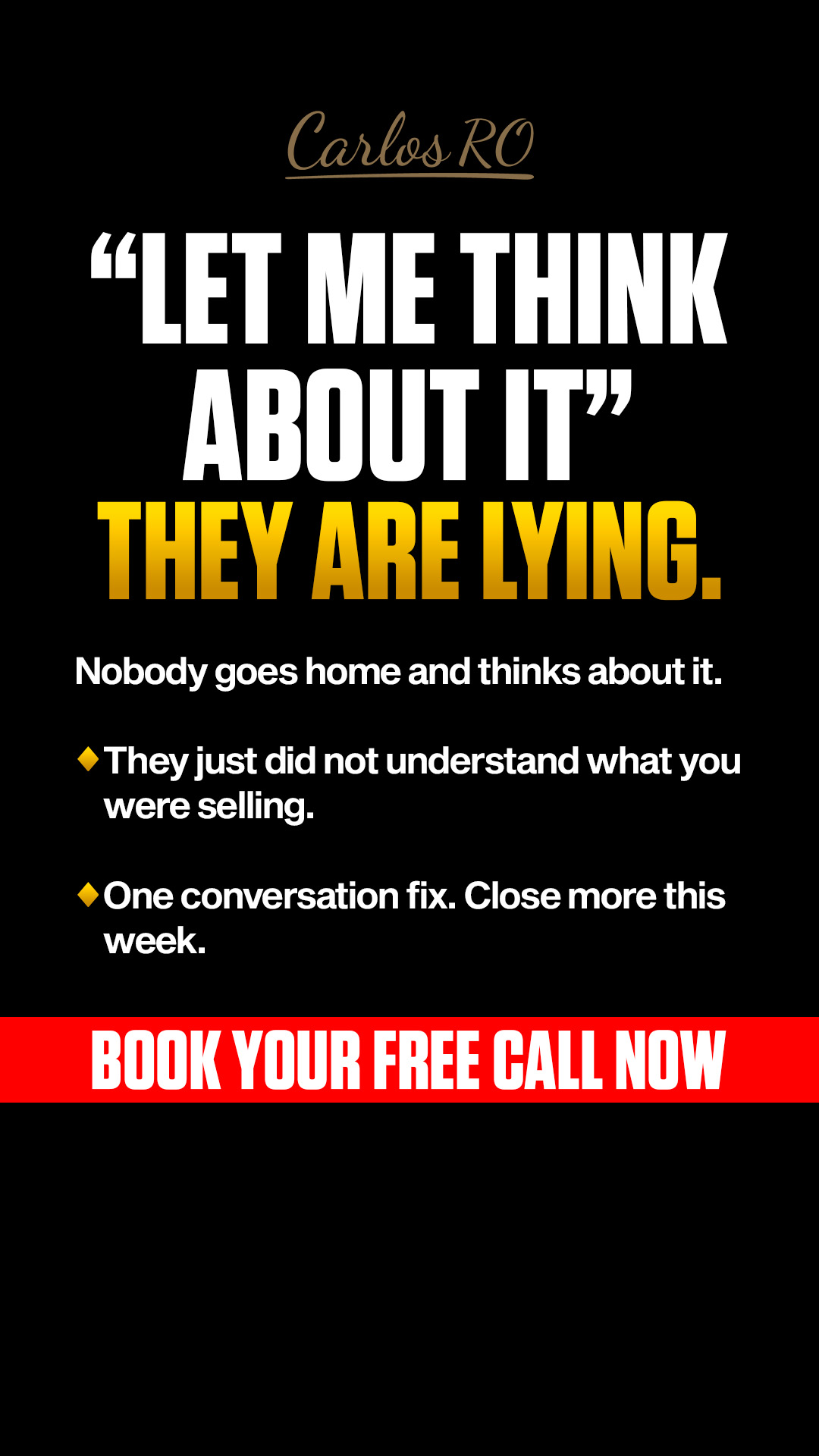 Ocelote Facebook ad: One conversation fix. Close more this week. Book the call.