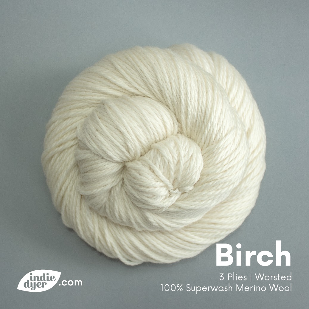 Indie Dyer Facebook ad: Birch is a 100% Merino Wool Superwash yarn…