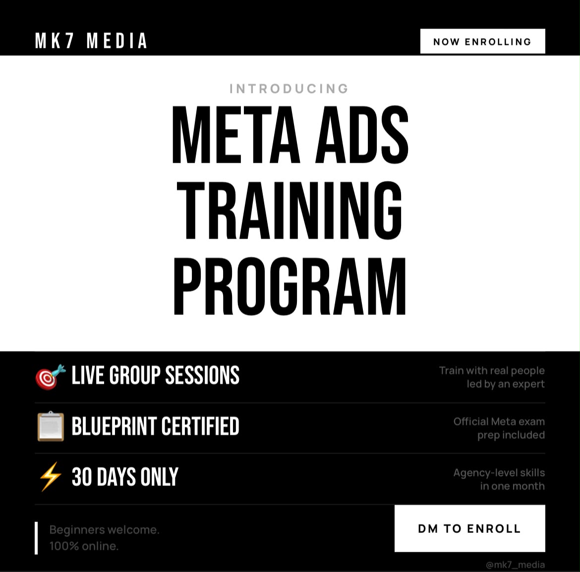 Mk7 Media Facebook ad: Master Meta Ads in 30 Days
