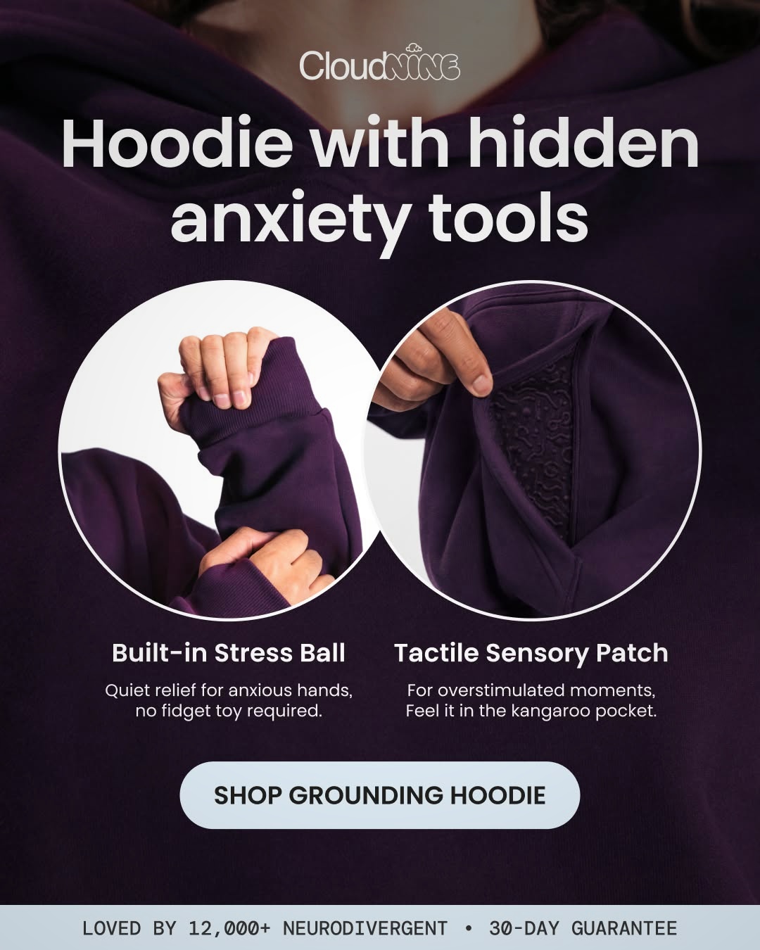 Cloud Nine Facebook ad: Squeeze & Fidget Away Anxiety
