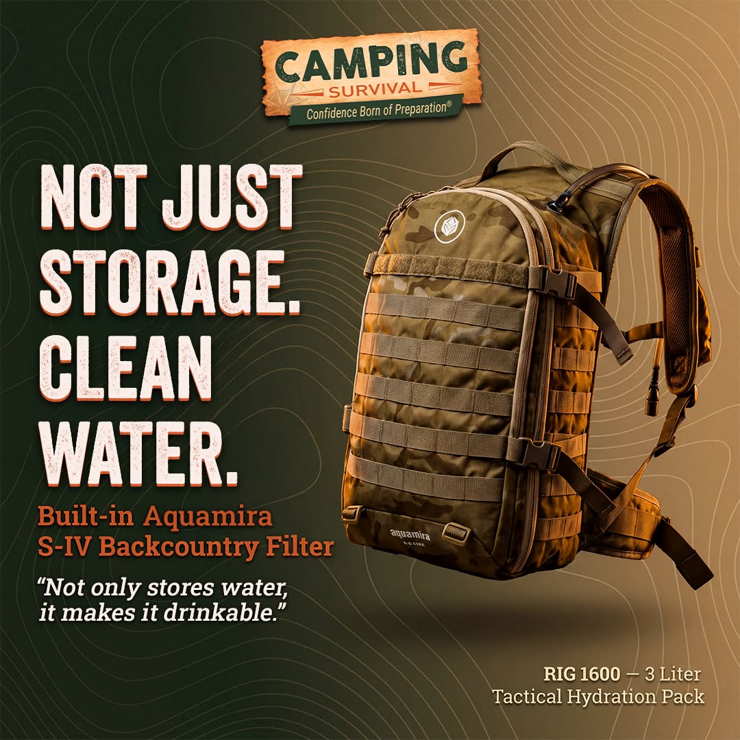 Camping Survival Facebook ad: Built-In Filtration Changes Everything