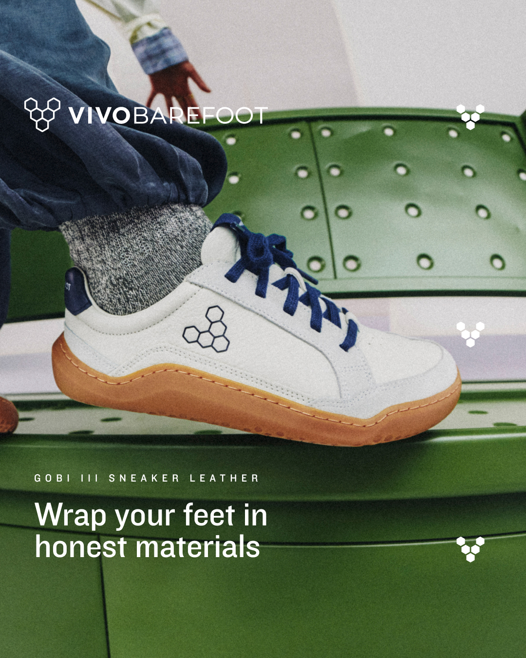 Vivobarefoot Facebook ad: The natural leather sneaker made barefoot