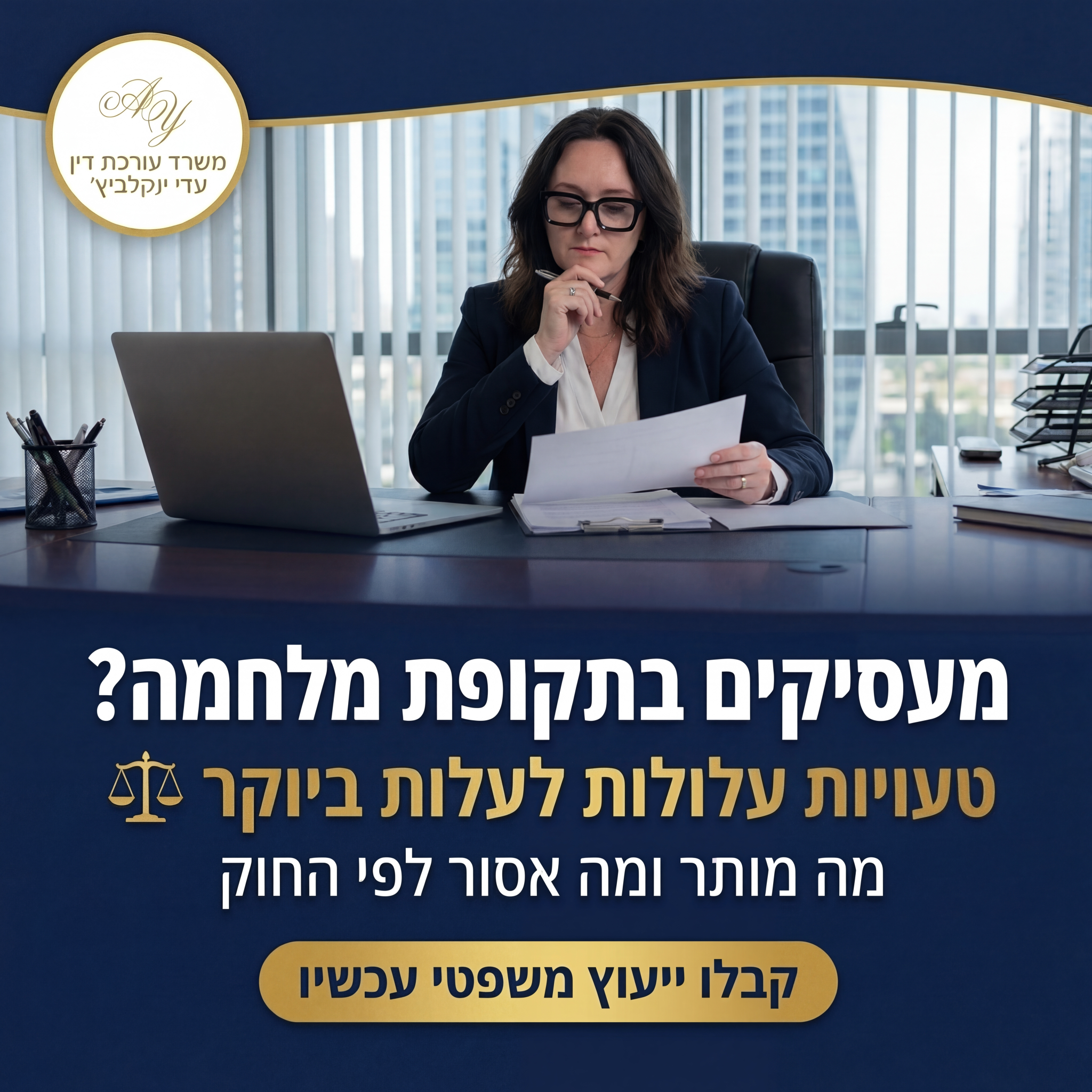 עוד עדי ינקלביץ - דיני עבודה Facebook ad: עו״ד עדי ינקלביץ׳ משרד עריכת דין, ליווי משפטי למעסיקים…