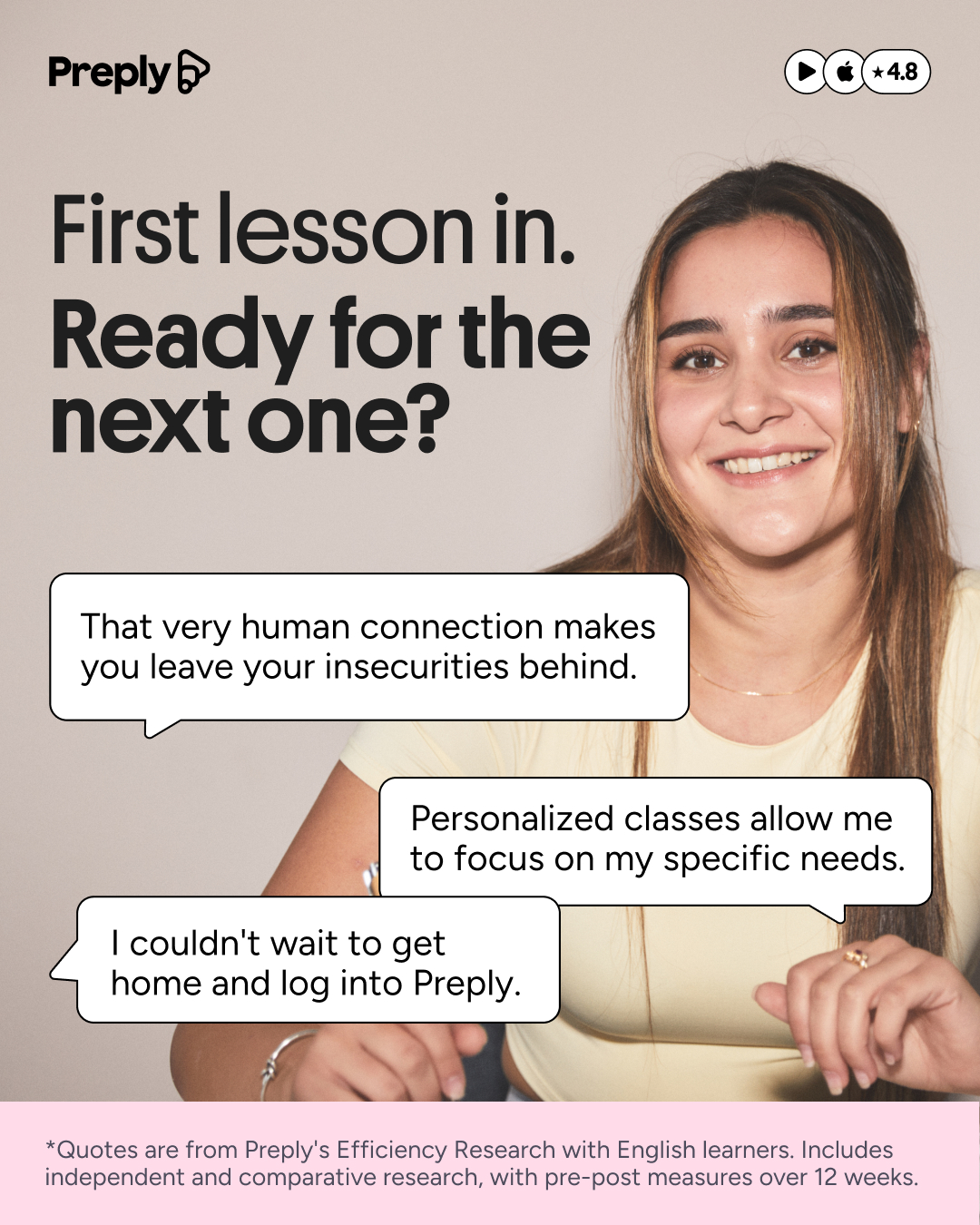 Preply Facebook ad: Language lessons that stick.