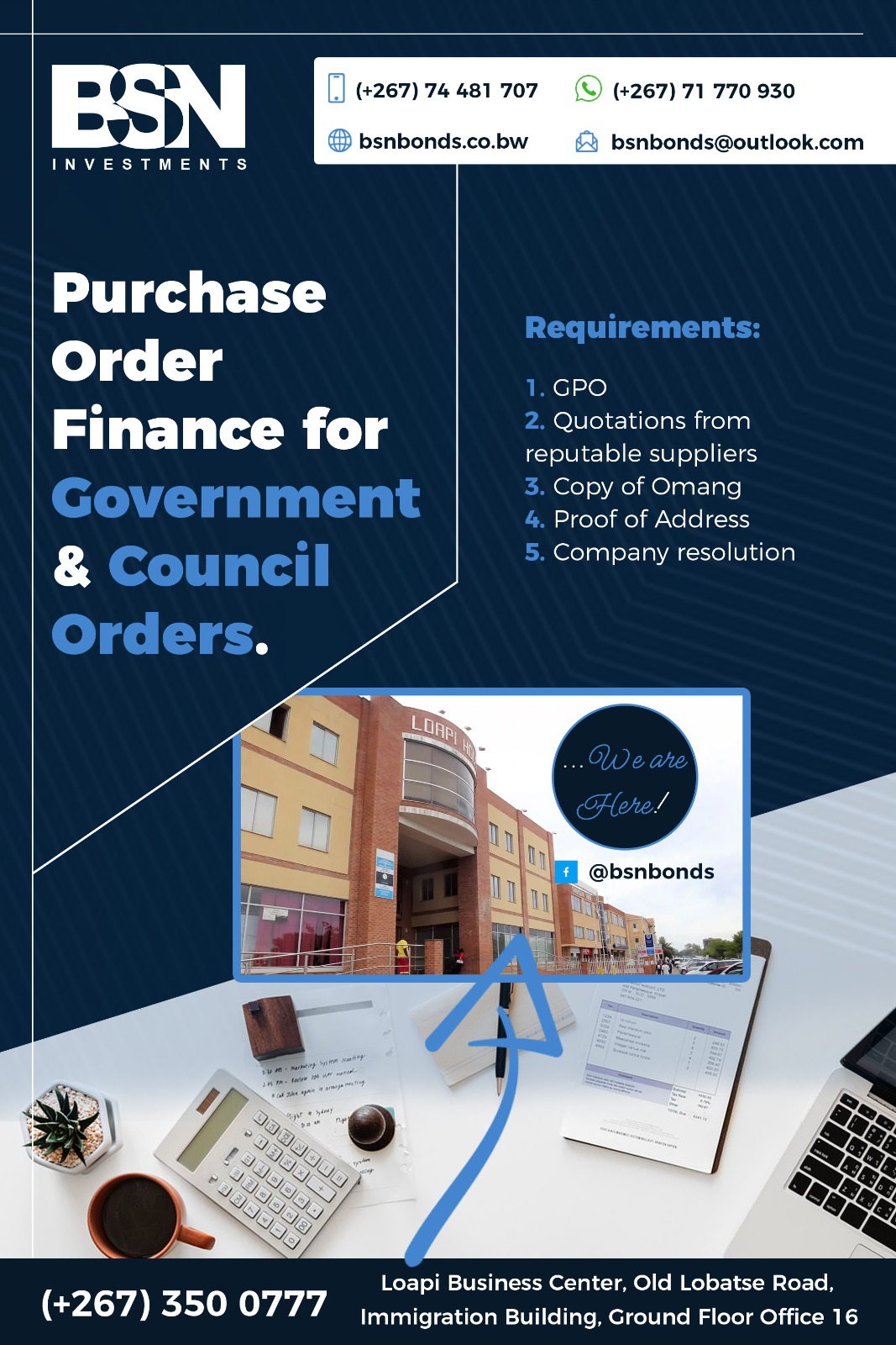 BSN BONDS Facebook ad: Get GPO Financing in 48hrs.