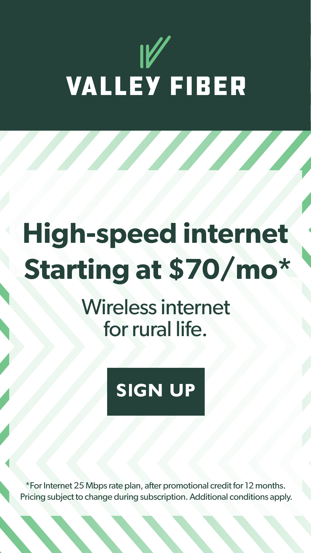 Valley Fiber Facebook ad from Jul 6, 2026