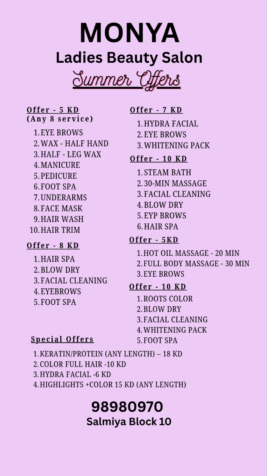 Monya.Salon Facebook ad: Summer offers