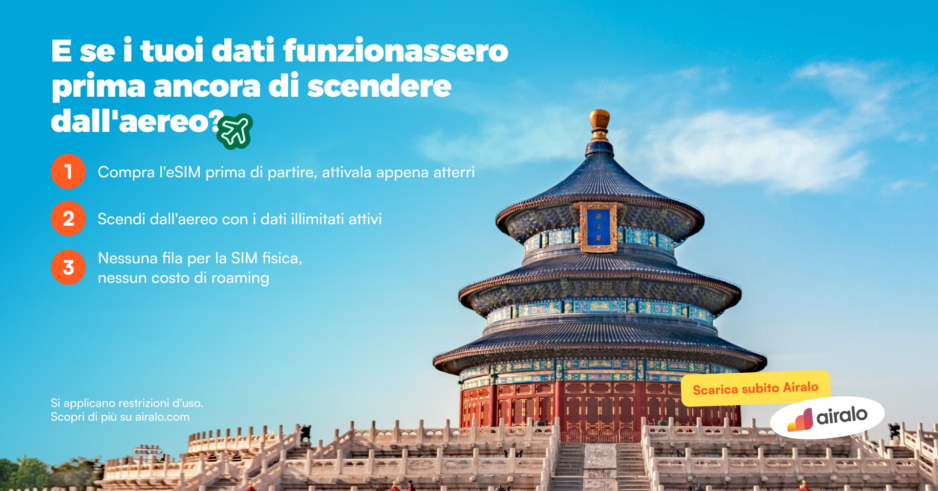 Airalo Global eSIM Store Facebook ad: Vai lontano. Rimani online.