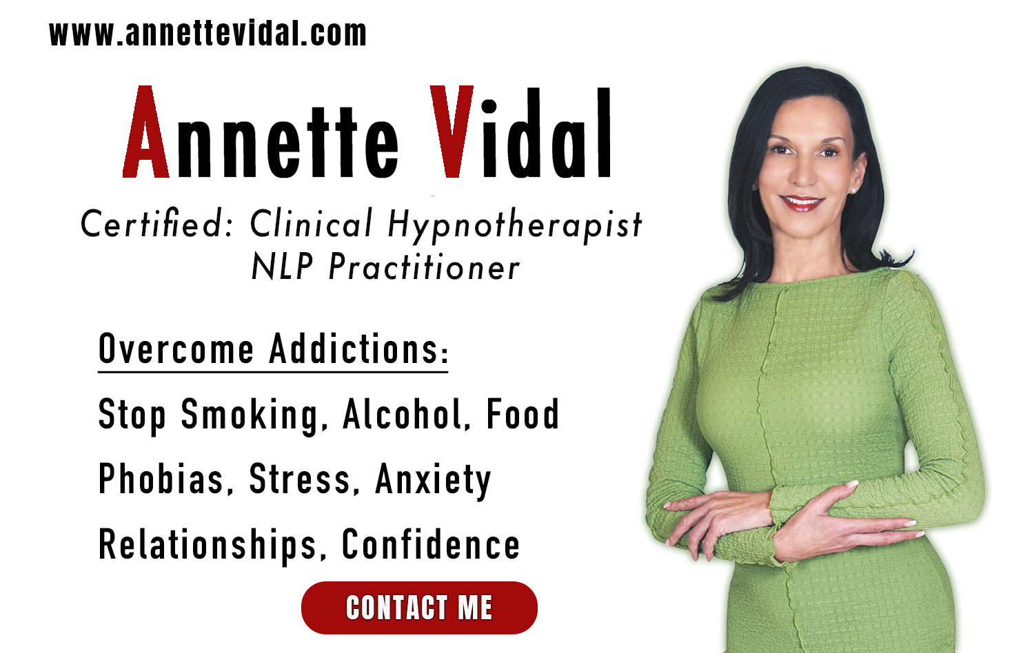 Annette Vidal Hypnotherapy Facebook ad: Annette Vidal | Hypnotherapy | NLP Practitioner