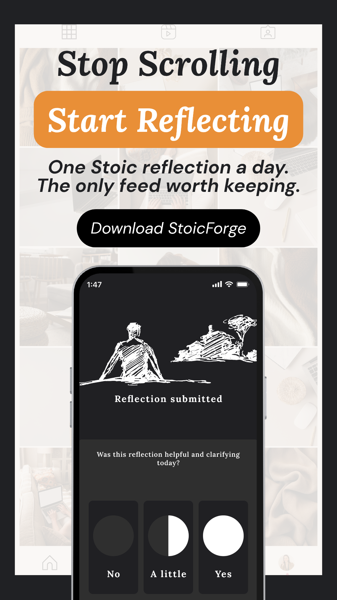 Stoic Forge Facebook ad: Forge your character daily