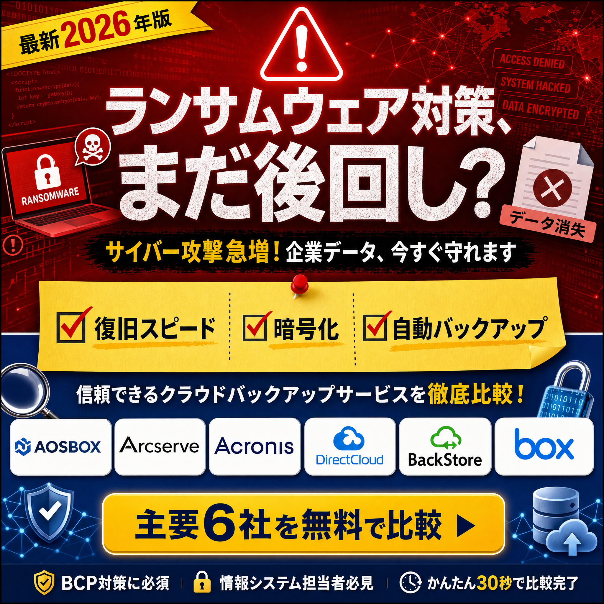 クラウドバックアップ比較ガイド Facebook ad: 比較表で比較する