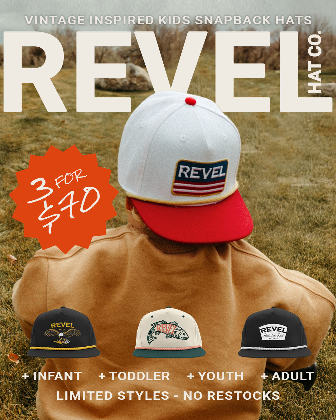 Revel Hat Co Facebook ad: Tired of cheesy kids apparel!?