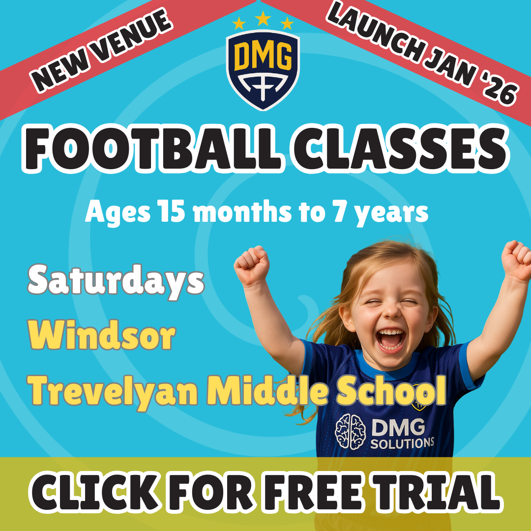 DMG Sports Windsor Facebook ad: Exciting New Toddler & Kids Football Classes Opening…