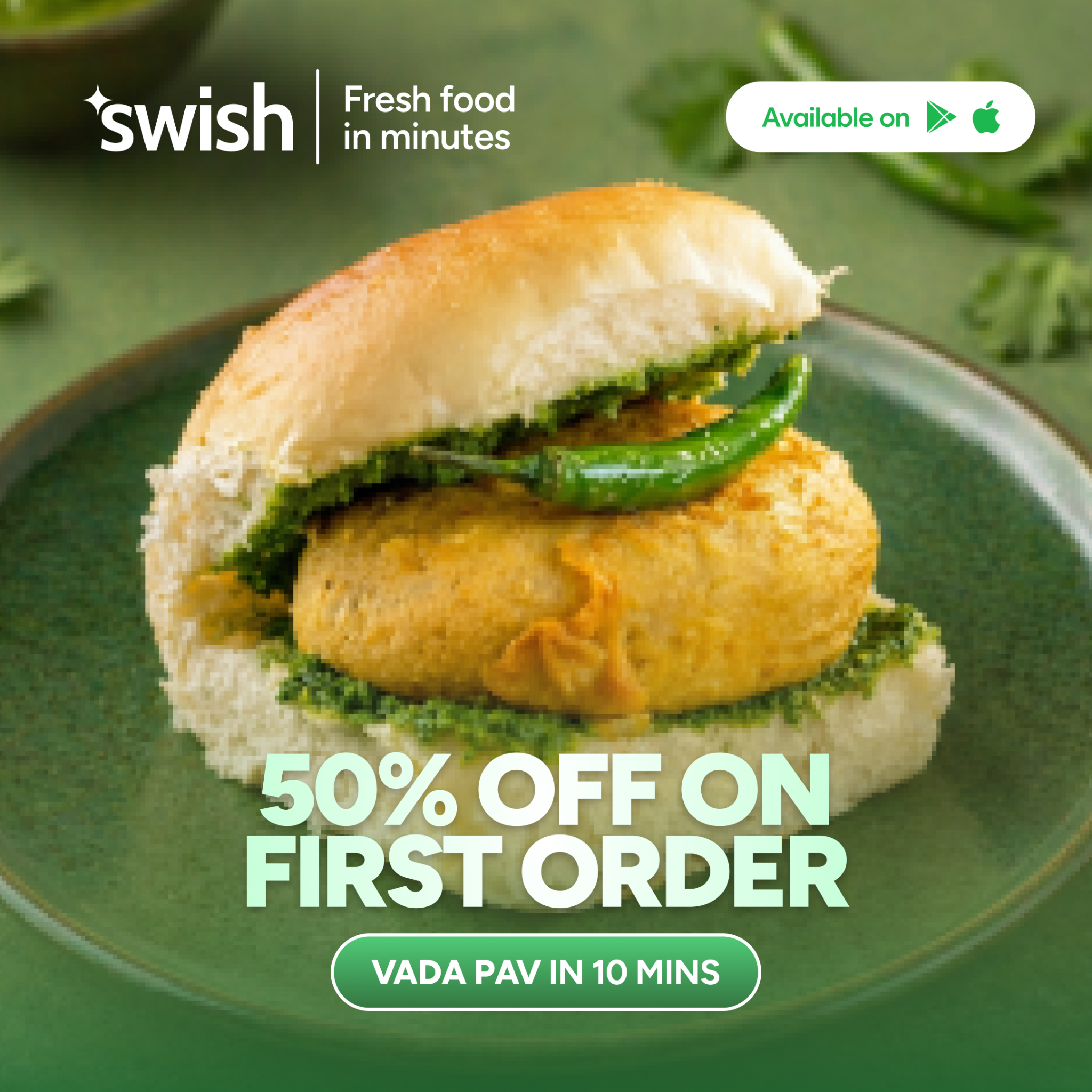 Swish Now Facebook ad: Food for every mood in 10 minutes