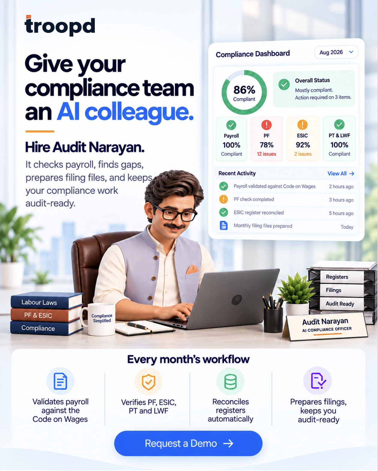Troopd Facebook ad: Give Your Compliance Team an AI Colleague