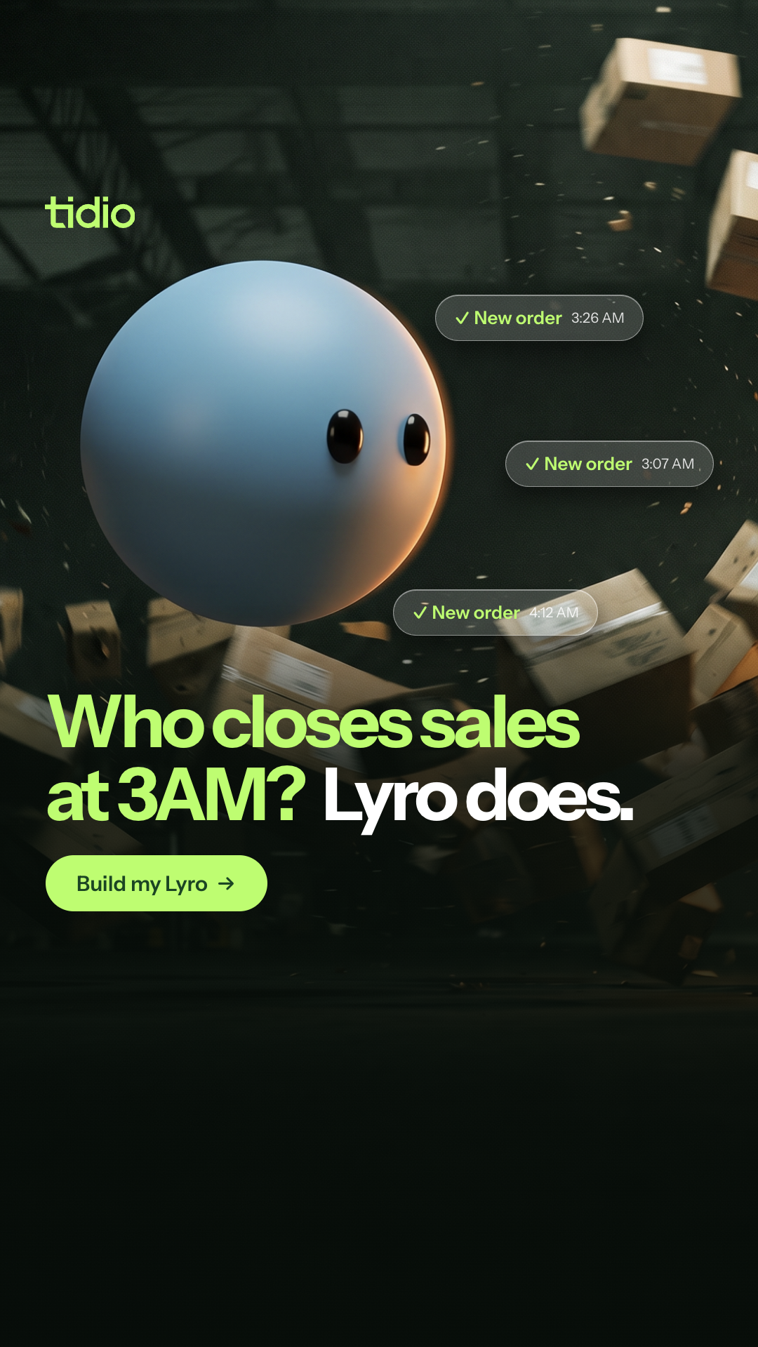 Tidio Facebook ad: Don’t Make Customers Wait Until Morning