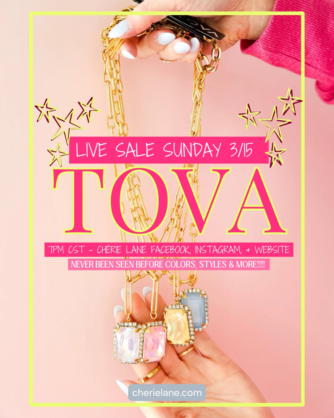Chérie Lane Facebook ad: TOVA LIVE! BRAND NEW NEVER BEEN SEEN STYLES!