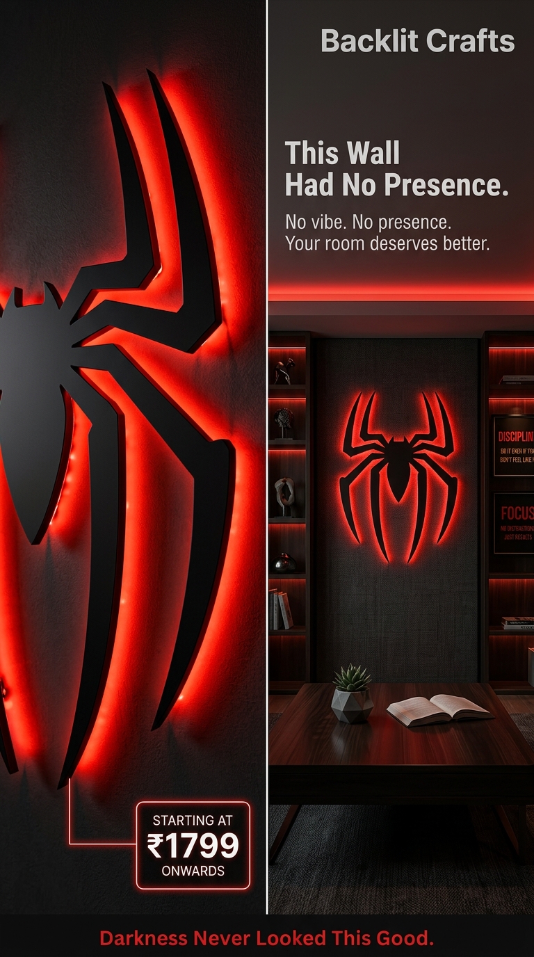 Backlit Crafts Facebook ad: Starting at ₹1799.Darkness Never Looked This Good.