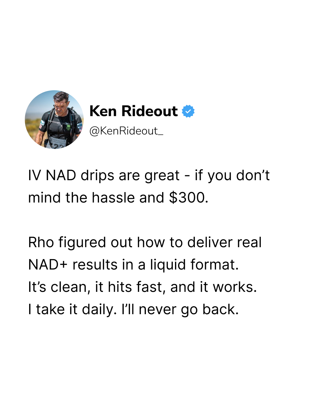 Ken Rideout Facebook ad: Why I Take NAD+ Every Day