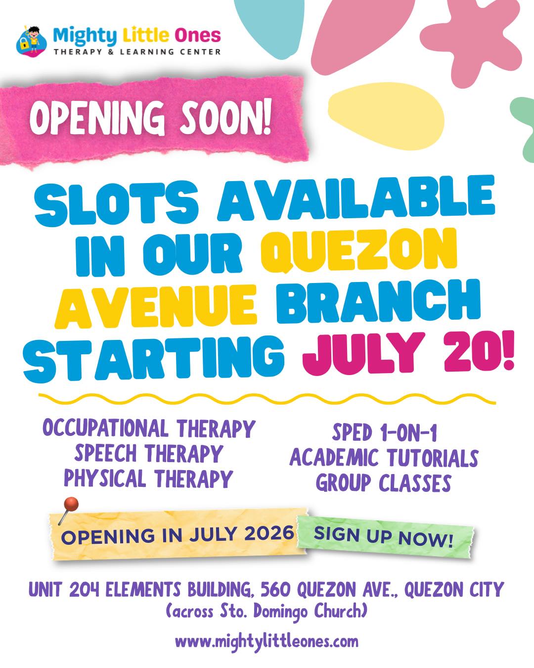 Mighty Little Ones Therapy and Learning Center Facebook ad: Big news, Quezon City!