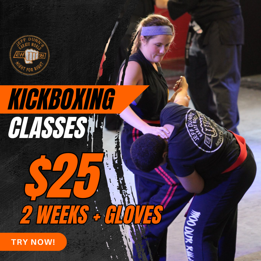 Karate World Kenilworth Facebook ad: Get Fit Fast, Kickboxing $25!