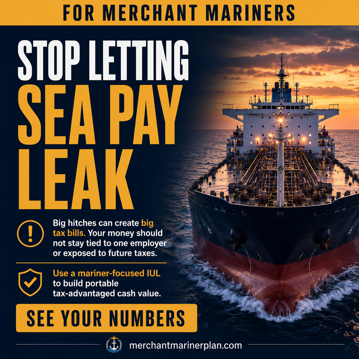 Merchant Mariner Plan Facebook ad: Free Merchant Mariner IUL Illustration
