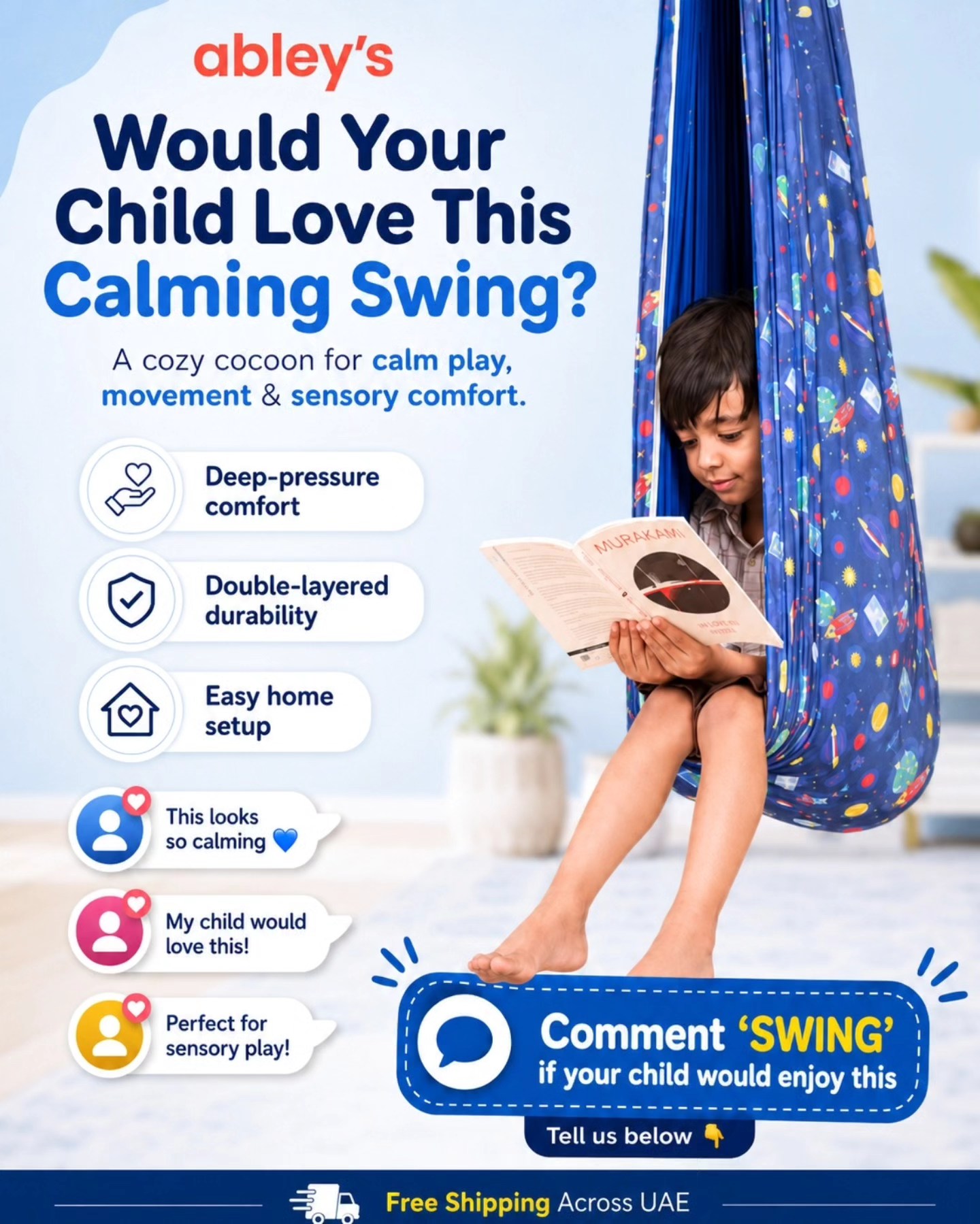 Abley's UAE Facebook ad: A swing that does more than play.