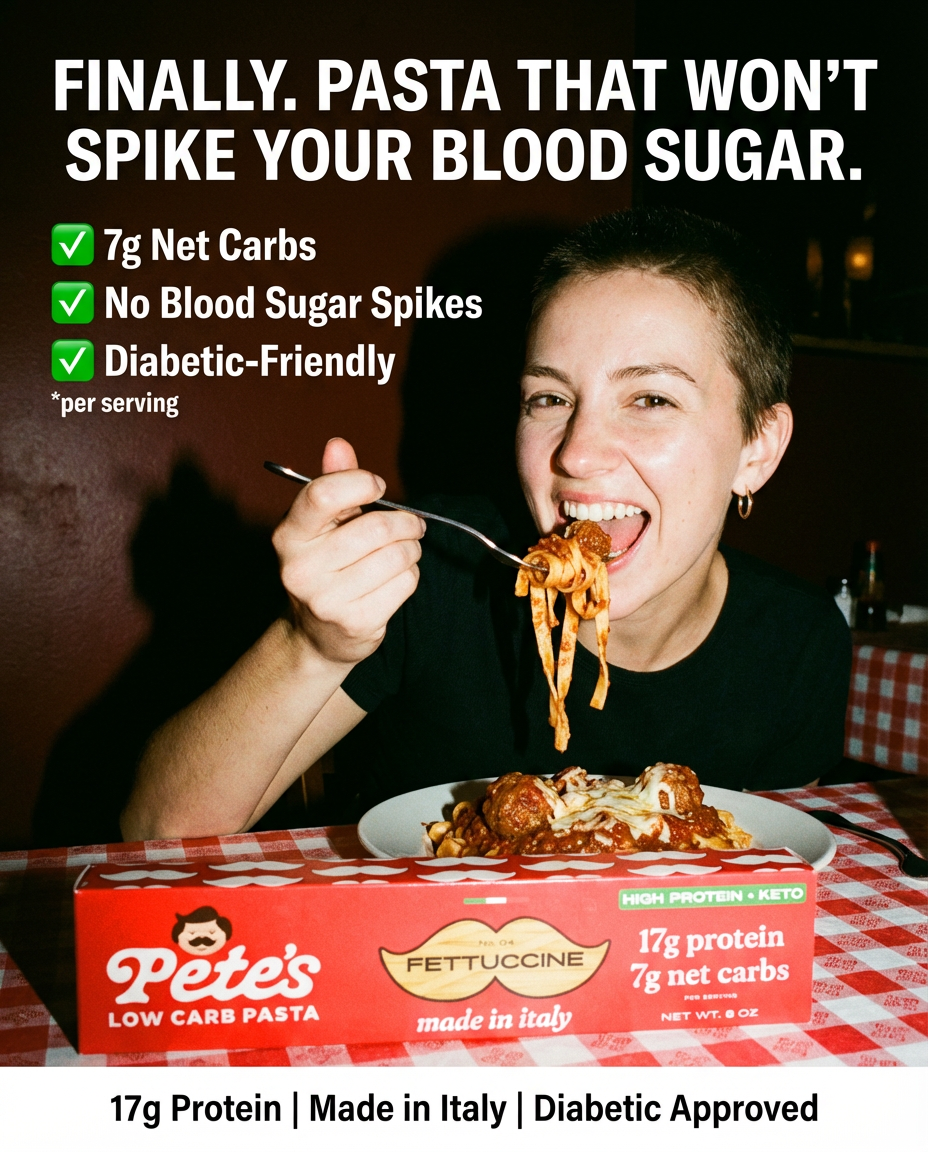 Pete's Pasta Facebook ad: Real Pasta. Real Protein.