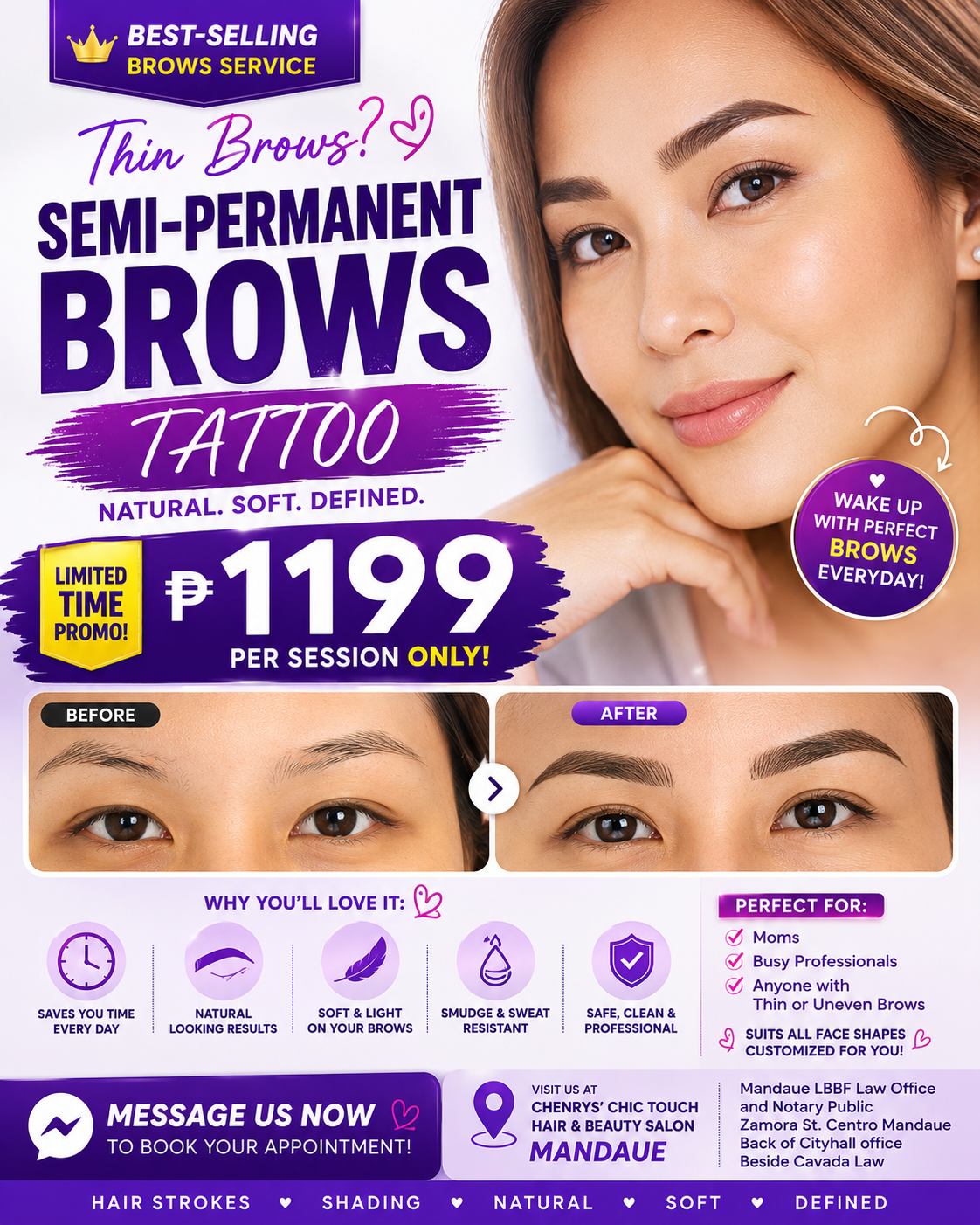 Chenrys' Chic Touch Facebook ad: Semi-Permanent Brows ₱1,199 Only