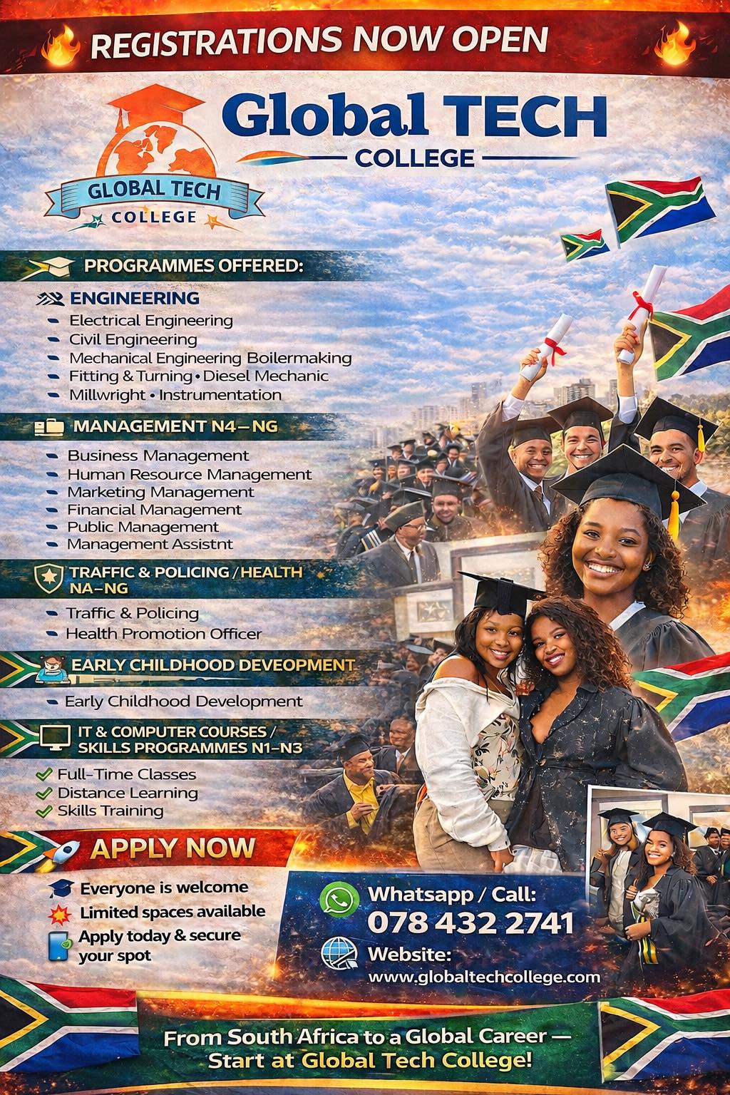 Global Tech Tivet College Facebook ad: REGISTRATIONS NOW OPEN!