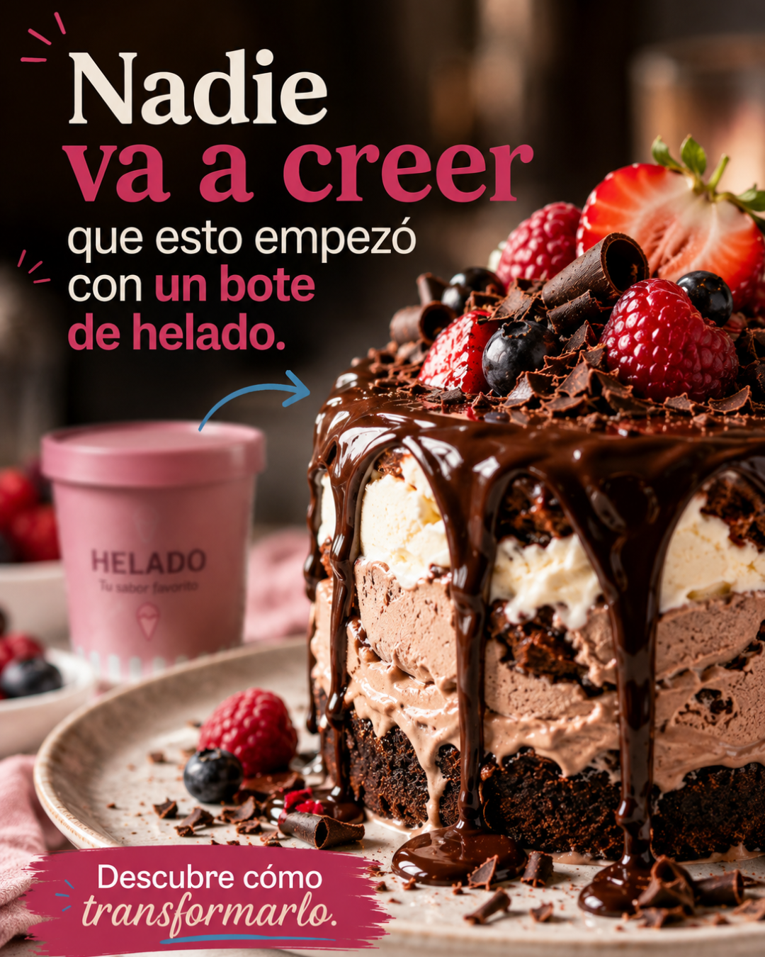 Carla Mendoza Facebook ad: Transforma tu Helado, Postres | Libro digital de recetas