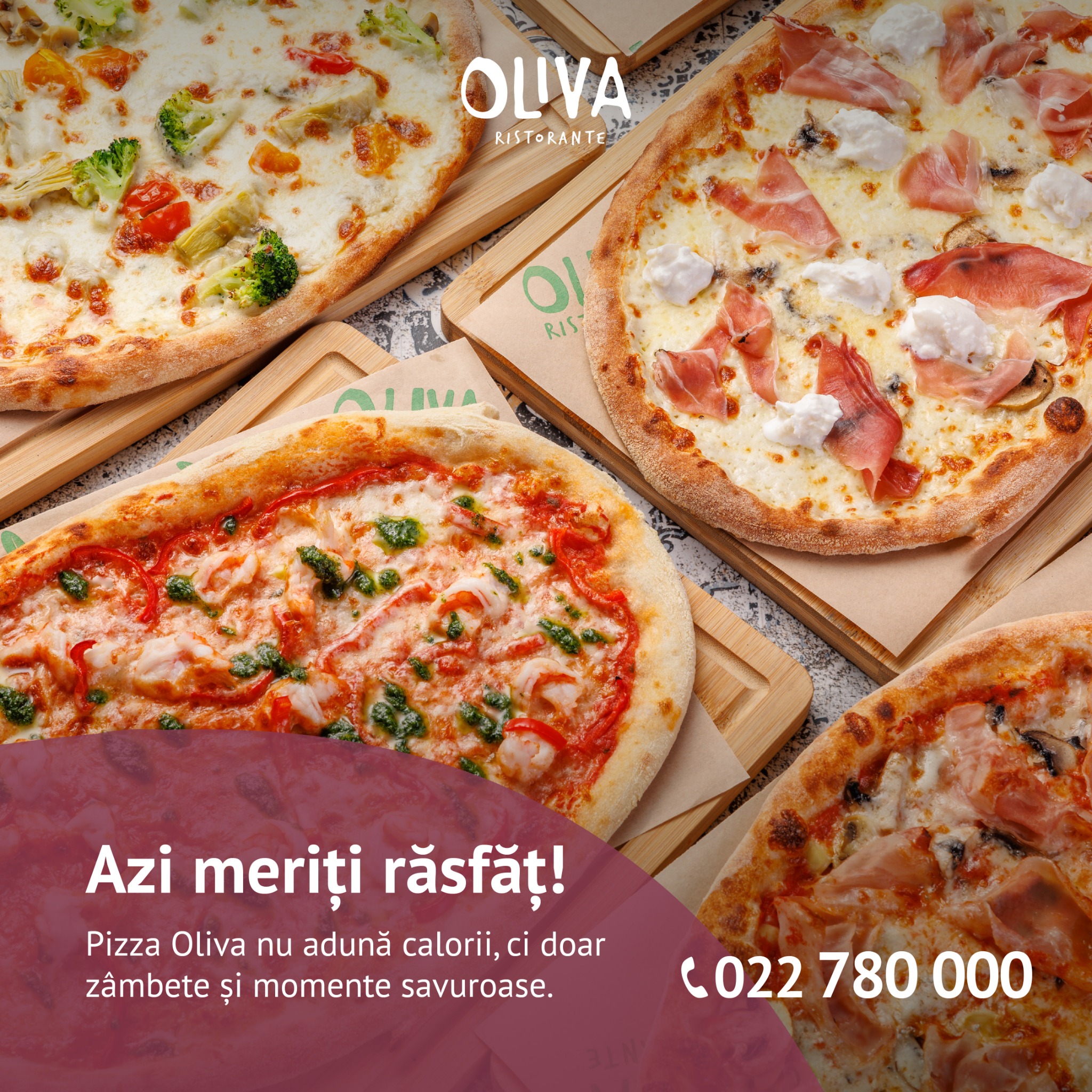Oliva Restaurant Facebook ad: Pizza care face orice seară specială!