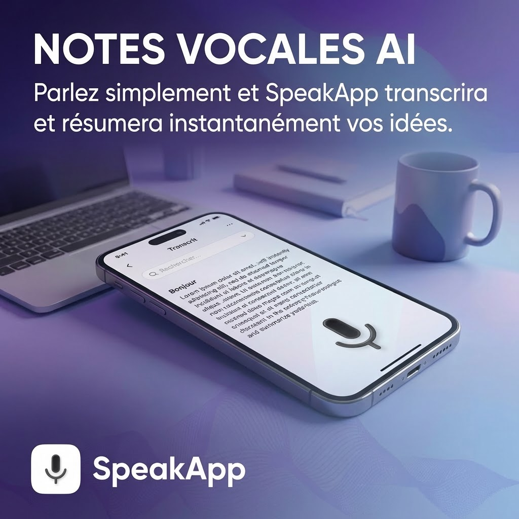 SpeakApp Facebook ad: De la voix au texte, en toute fluidité.