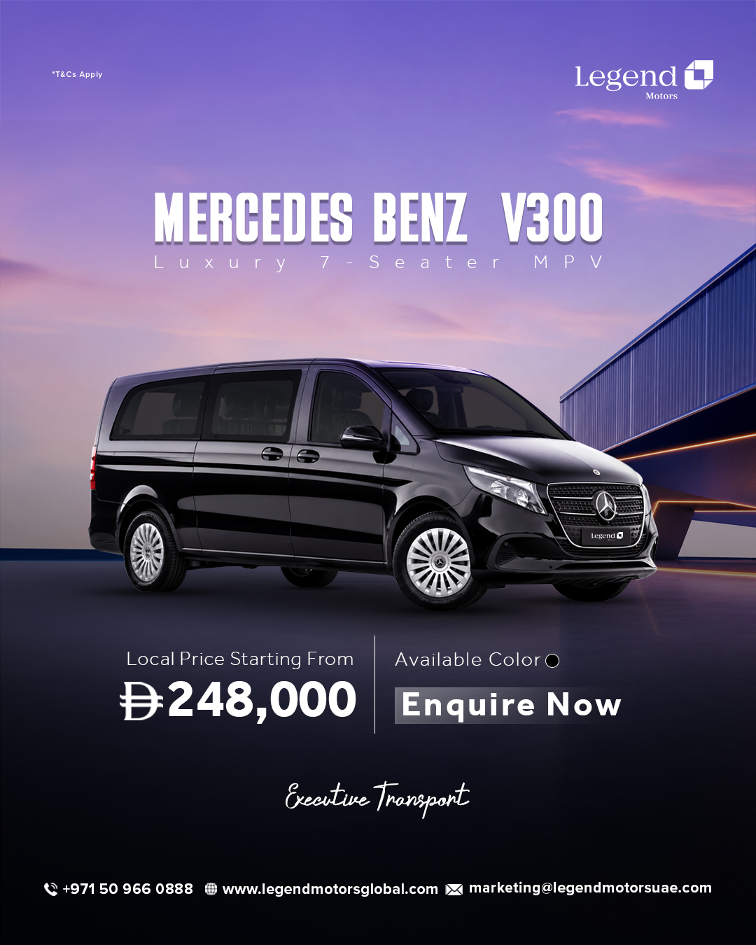 Legend Motors Facebook ad: Mercedes Benz V300 Dubai