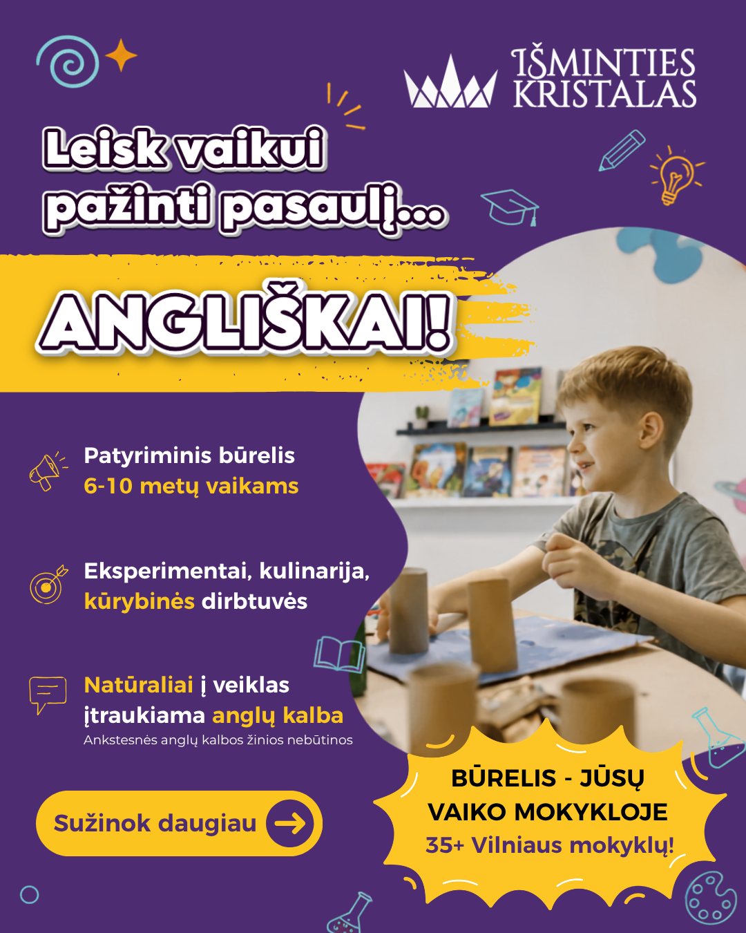 Išminties kristalas - anglų kalba vaikams Facebook ad