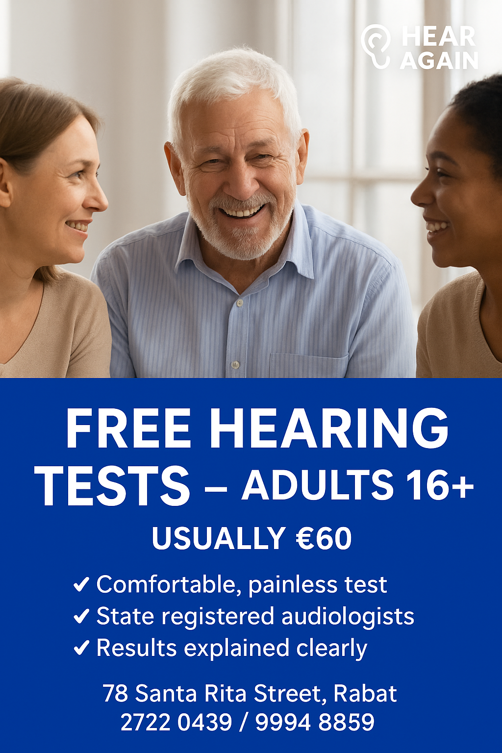 Hear Again Clinic Facebook ad: We believe that good hearing health care should…