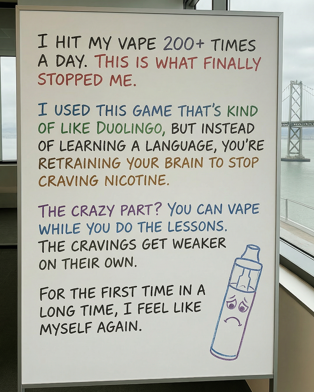 JAX - Quit Vaping & Smoking Facebook ad: I replaced my vape with this quit-vaping game