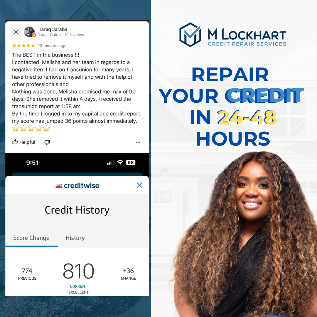 M Lockhart Credit Repair Services Facebook ad: REPAIR Your Poor Credit In The Next 24-48 Hours