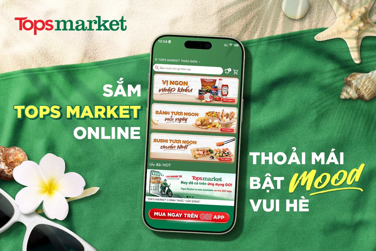 Tops Market Facebook ad: SẮM TOPS MARKET ONLINE, THOẢI MÁI BẬT MOOD…