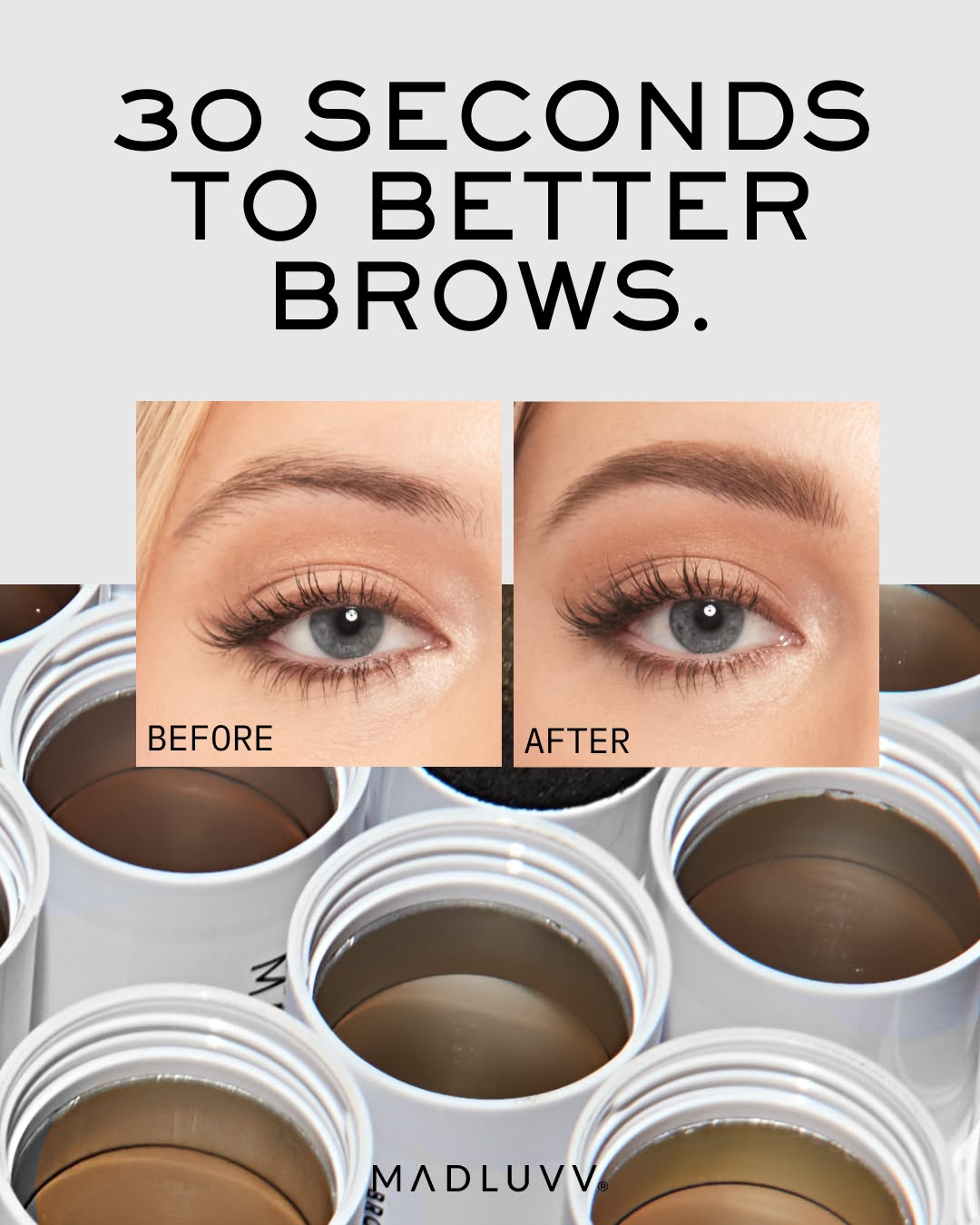 Madluvv Facebook ad: Get Perfect Brows in Seconds!