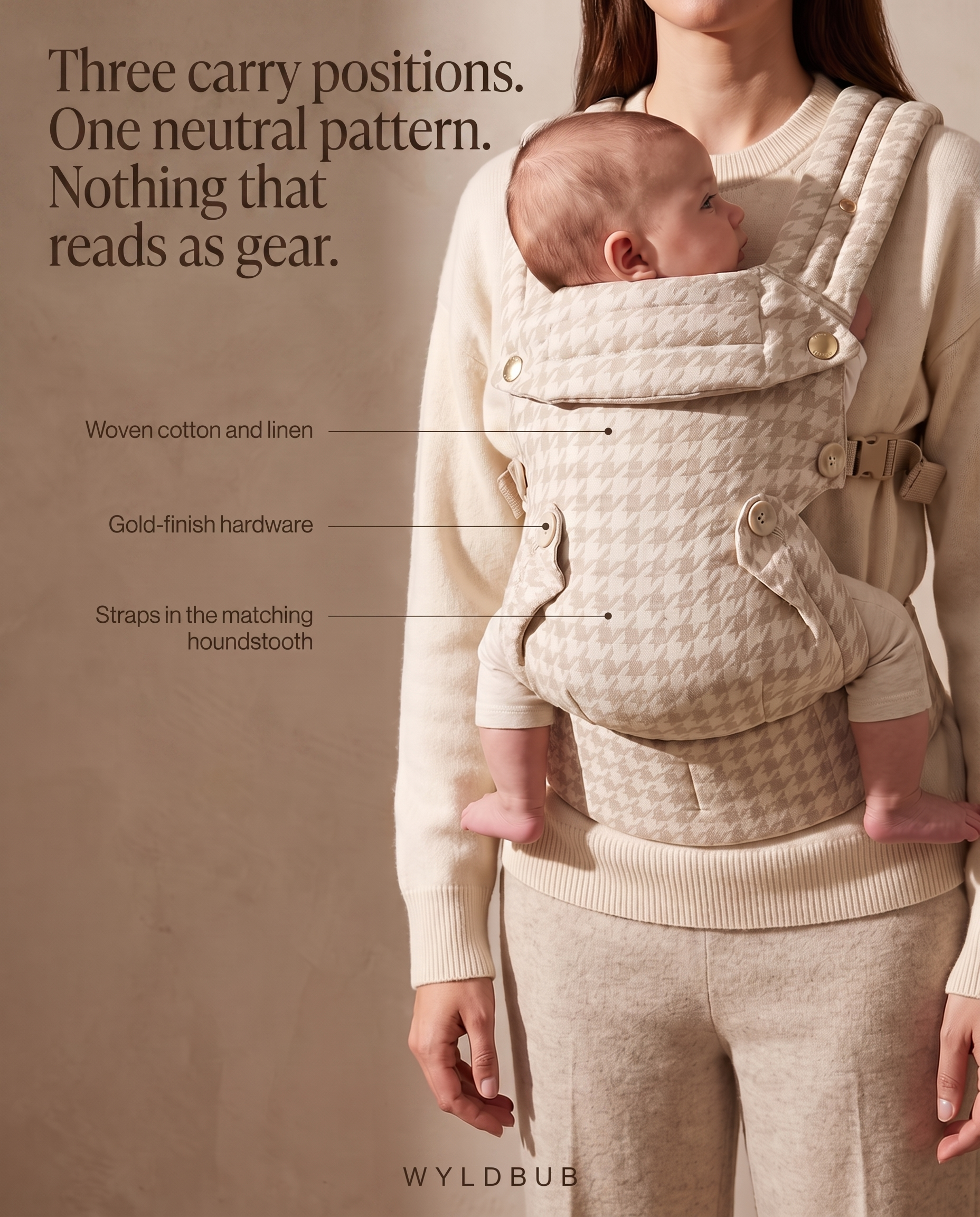 Wyld Bub Facebook ad: The Houndstooth Baby Carrier