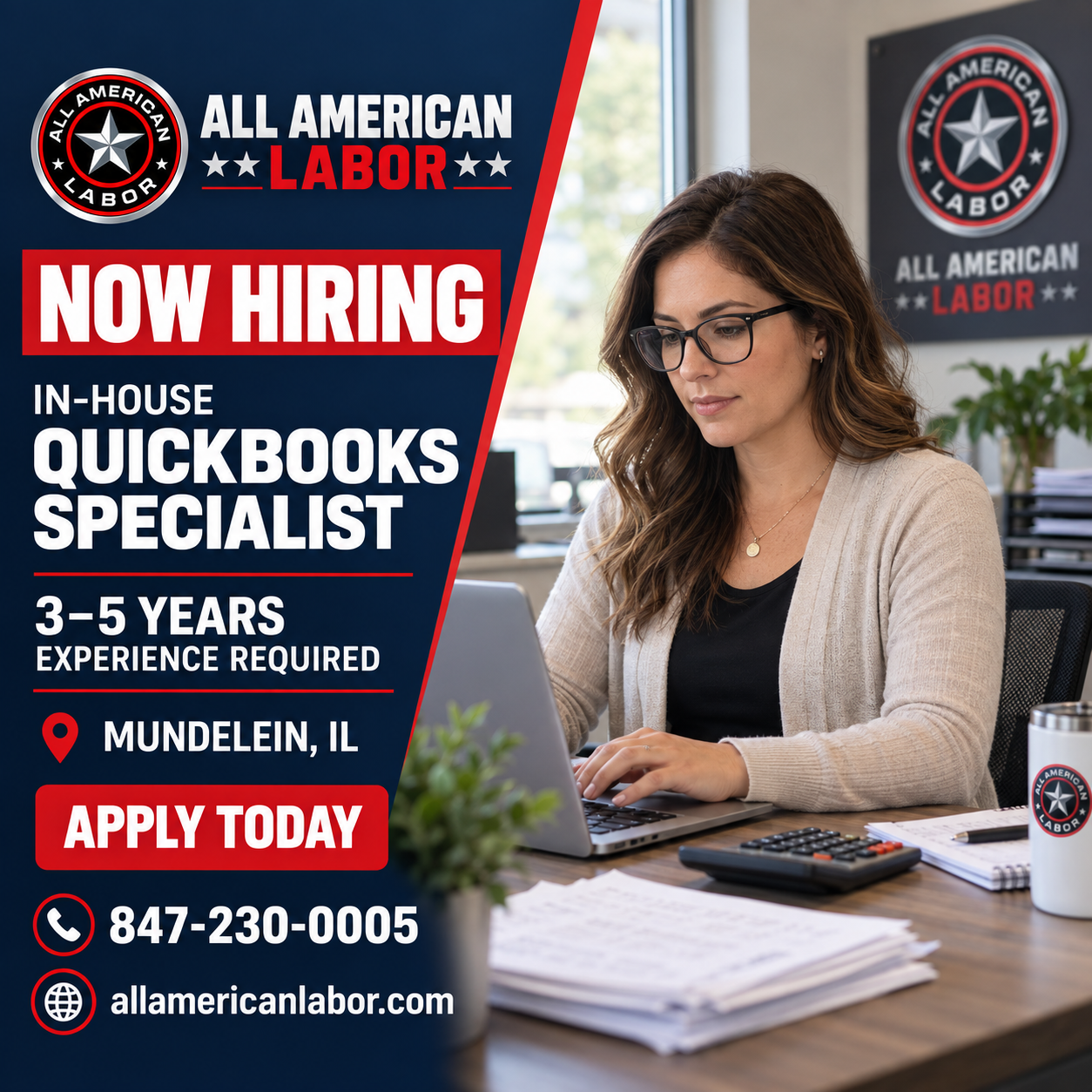All American Labor Facebook ad: Experienced QuickBooks Specialist Needed